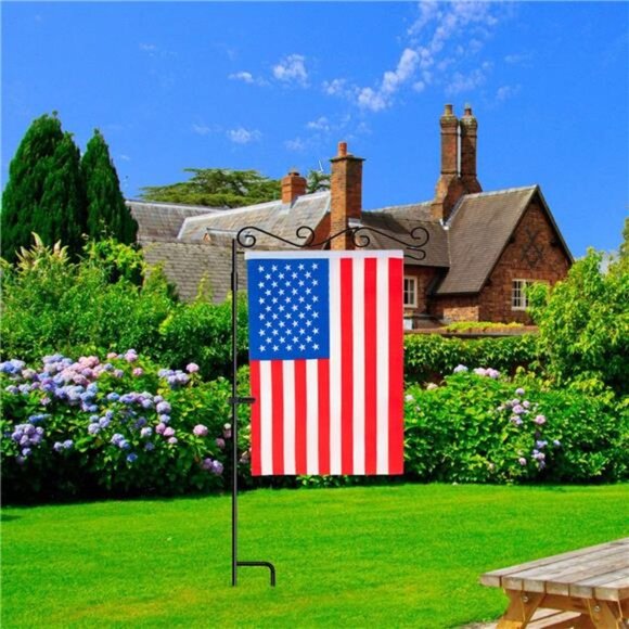 Garden Flag Stand Black Metal Powder-Coated Weather-Proof Paint, 37.9"H x 15.7"W - Picture 1 of 7